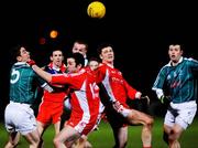 2 February 2008; PJ Quinn, left, Ryan Mellon and Enda McGinley, Tyrone, in action against Andrew Rainbow, left, and Ken Donnelly, Kildare. Allianz National Football League, Division 1, Round 1, Tyrone v Kildare, Healy Park, Omagh, Co. Tyrone. Picture credit: Michael Cullen / SPORTSFILE