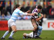 3 February 2008; James Lochrin, Clongowes Wood, is tackled by Paul O'Shea and Lorcan O'Daly, left, Blackrock.  Leinster Schools Senior Cup Quarter-Final, Blackrock College v Clongowes Wood College, Donnybrook, Dublin. Picture credit; Caroline Quinn / SPORTSFILE