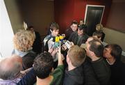 4 February 2008; Kevin Kilbane speaking to members of the press ahead of the 'Show Racism the Red Card' launch event. Grand Hotel, Malahide, Dublin. Picture credit; Stephen McCarthy / SPORTSFILE
