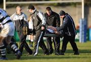 4 February 2008; David Clarke, Cistercian College, is taken off on stretcher during game. Leinster Schools Senior Cup Quarter-Final, Belvedere College v Cistercian College, Anglesea Road, Dublin. Picture credit; Caroline Quinn / SPORTSFILE