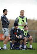 5 February 2008; Republic of Ireland players, from left, Stephen Kelly, John O'Shea, Paul McShane and Aiden McGeady take a break during squad training. Gannon Park, Malahide, Co. Dublin. Picture credit: David Maher / SPORTSFILE