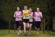 4 March 2015; Paddy Maher, Dunshaughlin Community College, Co. Meath, with Mount Sackville athletes, from left, Jayne Nyhan, Rebecca Ward and Caoimhe Dowdall in attendance at a GloHealth All Ireland Schools’ Cross Country Championships Preview. Clongowes Woods College, Clane, Co. Kildare. Picture credit: Stephen McCarthy / SPORTSFILE