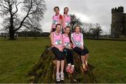 4 March 2015; Mount Sackville athletes, Rebecca Ward, back left, Sarah Nyhan, back right, and, front, from left, Jayne Nyhan, Aisling Lyons and Caoimhe Dowdall in attendance at a GloHealth All Ireland Schools’ Cross Country Championships Preview. Clongowes Woods College, Clane, Co. Kildare. Picture credit: Stephen McCarthy / SPORTSFILE