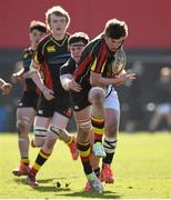 3 March 2015; Ronan Coffey, Ard Scoil Rís, is tackled by Sam Deane, PBC. SEAT Munster Schools Senior Cup Semi-Final, Presentation Brothers College v Ard Scoil Rís. Irish Independent Park, Cork. Picture credit: Diarmuid Greene / SPORTSFILE