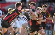 3 March 2015; Peter Sylvester, PBC, is tackled by Jack O'Donnell, left, and Jerry McCabe, Ard Scoil Rís. SEAT Munster Schools Senior Cup Semi-Final, Presentation Brothers College v Ard Scoil Rís. Irish Independent Park, Cork. Picture credit: Diarmuid Greene / SPORTSFILE