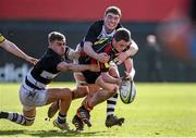 3 March 2015; Andy Coffey, Ard Scoil Rís, is tackled by Emmet McCarthy, left, and Caolan O'Flynn, PBC. SEAT Munster Schools Senior Cup Semi-Final, Presentation Brothers College v Ard Scoil Rís. Irish Independent Park, Cork. Picture credit: Diarmuid Greene / SPORTSFILE