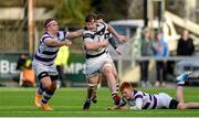 3 March 2015; Tom DeJongh, Belvedere College, is tackled by Nickolas Rinklin, Clongowes Wood College. Bank of Ireland Leinster Schools Senior Cup Semi-Final, Clongowes Wood College v Belvedere College, Donnybrook Stadium, Donnybrook, Dublin. Picture credit: Cody Glenn / SPORTSFILE