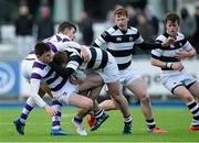 3 March 2015; Oscair McGrath, Belvedere College, is tackled by Michael McDermott, Clongowes Wood College. Bank of Ireland Leinster Schools Senior Cup Semi-Final, Clongowes Wood College v Belvedere College, Donnybrook Stadium, Donnybrook, Dublin. Picture credit: Piaras Ó Mídheach / SPORTSFILE
