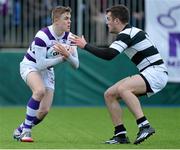 3 March 2015; Michael Silvester, Clongowes Wood College, is tackled by Declan Monaghan, Belvedere College. Bank of Ireland Leinster Schools Senior Cup Semi-Final, Clongowes Wood College v Belvedere College, Donnybrook Stadium, Donnybrook, Dublin. Picture credit: Piaras Ó Mídheach / SPORTSFILE