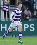 3 March 2015; James Lappin, Clongowes Wood College, celebrates scoring a second half try. Bank of Ireland Leinster Schools Senior Cup Semi-Final, Clongowes Wood College v Belvedere College, Donnybrook Stadium, Donnybrook, Dublin. Picture credit: Piaras Ó Mídheach / SPORTSFILE