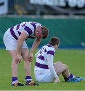 3 March 2015; John Molony, left, and Jonathan Glynn, Clongowes Wood College, dejected after the game. Bank of Ireland Leinster Schools Senior Cup Semi-Final, Clongowes Wood College v Belvedere College, Donnybrook Stadium, Donnybrook, Dublin. Picture credit: Piaras Ó Mídheach / SPORTSFILE