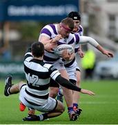 3 March 2015; John Molony, Clongowes Wood College, is tackled by Declan Monaghan, Belvedere College. Bank of Ireland Leinster Schools Senior Cup Semi-Final, Clongowes Wood College v Belvedere College, Donnybrook Stadium, Donnybrook, Dublin. Picture credit: Cody Glenn / SPORTSFILE