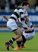 3 March 2015; Brian Egan, Belvedere College, is tackled by Nickolas Rinklin, Clongowes Wood College. Bank of Ireland Leinster Schools Senior Cup Semi-Final, Clongowes Wood College v Belvedere College, Donnybrook Stadium, Donnybrook, Dublin. Picture credit: Piaras Ó Mídheach / SPORTSFILE