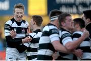 3 March 2015; Sean Long, Belvedere College, and his team-mates celebrate at the final whistle. Bank of Ireland Leinster Schools Senior Cup Semi-Final, Clongowes Wood College v Belvedere College, Donnybrook Stadium, Donnybrook, Dublin. Picture credit: Cody Glenn / SPORTSFILE