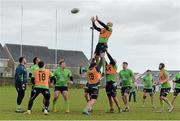 4 March 2015; Connacht's John Muldoon wins possession in a lineout during squad training. The Sportsground, Galway. Picture credit: Diarmuid Greene / SPORTSFILE