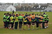4 March 2015; Connacht captain John Muldoon speaks to his team-mates as they huddle together during squad training. The Sportsground, Galway. Picture credit: Diarmuid Greene / SPORTSFILE