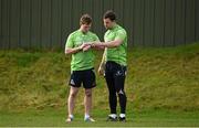 4 March 2015; Connacht's Kieran Marmion, left, and Willie Faloon look at a wristwatch during squad training. The Sportsground, Galway. Picture credit: Diarmuid Greene / SPORTSFILE