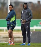 4 March 2015; Connacht's Bundee Aki, left, and Niyi Adeolokun sit out squad training. The Sportsground, Galway. Picture credit: Diarmuid Greene / SPORTSFILE