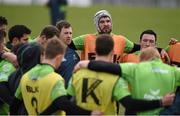 4 March 2015; Connacht players, including Willie Faloon, Mick Kearney and Denis Buckley, gather together in a huddle during squad training. The Sportsground, Galway. Picture credit: Diarmuid Greene / SPORTSFILE