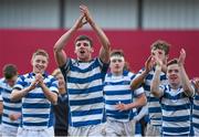 4 March 2015; Rockwell College players, led by captain Sean O'Connor, celebrate after defeating Glenstal Abbey. SEAT Munster Schools Senior Cup Semi-Final, Glenstal Abbey v Rockwell College. Thomond Park, Limerick. Picture credit: Diarmuid Greene / SPORTSFILE