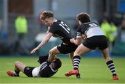 4 March 2015; Rob Wharton, Cistercian College Roscrea, is tackled by Jake Howlett, left, and Patrick Ryan, Newbridge College. Bank of Ireland Leinster Schools Senior Cup Semi-Final, Cistercian College Roscrea v Newbridge College, Donnybrook Stadium, Donnybrook, Dublin. Picture credit: Stephen McCarthy / SPORTSFILE