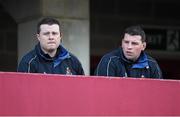4 March 2015; Rockwell College head coach Mark Butler, left, and assistant coach Denis Leamy. SEAT Munster Schools Senior Cup Semi-Final, Glenstal Abbey v Rockwell College. Thomond Park, Limerick. Picture credit: Diarmuid Greene / SPORTSFILE