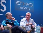 5 March 2015; Former Kerry star Pat Spillane, who won 9 All Stars and 8 All Ireland medals, with Pat McEnaney, referee and Chairman of GAA Referees Association, speaking at the GAA World Games - Business Forum, Park Rotana Hotel, Abu Dhabi, United Arab Emirates. Picture credit: Ray McManus / SPORTSFILE