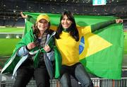 6 February 2008; Brazil supporters Sarah Jane Jones, from Ballymena, and Glavce Gasparete, from Brazillia, before the game. International Friendly, Republic of Ireland v Brazil, Croke Park, Dublin. Picture credit; Pat Murphy / SPORTSFILE *** Local Caption ***