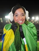 6 February 2008; Brazil fan Carolina Cruz, from Rio, feels the cold before the match. International Friendly, Republic of Ireland v Brazil, Croke Park, Dublin. Picture credit; Brian Lawless / SPORTSFILE
