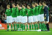 6 February 2008; Republic of Ireland players stand for a minute's silence in respect for the late Liam Whelan. International Friendly, Republic of Ireland v Brazil, Croke Park, Dublin. Picture credit; David Maher / SPORTSFILE