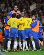 6 February 2008; Brazil players celebrate after Robson Souza, scored  his side's first goal. International Friendly, Republic of Ireland v Brazil, Croke Park, Dublin. Picture credit; Brian Lawless / SPORTSFILE