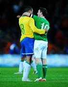 6 February 2008; Robbie Keane, Republic of Ireland, and Silva Gilberto, Brazil, at the end of the game. International Friendly, Republic of Ireland v Brazil, Croke Park, Dublin. Picture credit; David Maher / SPORTSFILE