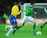 6 February 2008; Aiden McGeady, Republic of Ireland, in action against Silva Gilberto, Brazil. International Friendly, Republic of Ireland v Brazil, Croke Park, Dublin. Picture credit; David Maher / SPORTSFILE