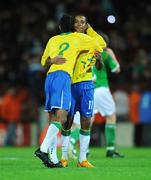 6 February 2008; Robson Souza, right, Brazil, celebrates at the end of the game with team-mate Leonardo Moura. International Friendly, Republic of Ireland v Brazil, Croke Park, Dublin. Picture credit; David Maher / SPORTSFILE