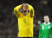 6 February 2008; Luis Fabiano, Brazil, reacts after missing a chance. International Friendly, Republic of Ireland v Brazil, Croke Park, Dublin. Picture credit; Pat Murphy / SPORTSFILE *** Local Caption ***