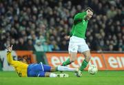 6 February 2008; Aiden McGeedy, Republic of Ireland, in action against Gilberto Silva, Brazil. International Friendly, Republic of Ireland v Brazil, Croke Park, Dublin. Picture credit; Matt Browne / SPORTSFILE