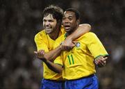 6 February 2008; Brazil's Robson Souza celebrates, with team-mate Diego Ribas after scoring his side's first goal. International Friendly, Republic of Ireland v Brazil, Croke Park, Dublin. Picture credit; Pat Murphy / SPORTSFILE