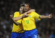 6 February 2008; Brazil's Robson Souza celebrates with team-mate Diego Ribas after scoring his side's first goal. International Friendly, Republic of Ireland v Brazil, Croke Park, Dublin. Picture credit; Pat Murphy / SPORTSFILE *** Local Caption ***