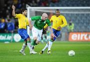 6 February 2008; Lee Carsley, Republic of Ireland, in action against Julio Baptista, right, and Diego Ribas, Brazil. International Friendly, Republic of Ireland v Brazil, Croke Park, Dublin. Picture credit; Brian Lawless / SPORTSFILE