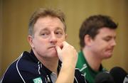 8 February 2008; Ireland head coach Eddie O'Sullivan, left, and captain Brian O'Driscoll during a press conference ahead of their RBS Six Nations game against France. Ireland rugby squad press conference. Hilton Arc de Triomphe, Paris, France. Picture credit; Brendan Moran / SPORTSFILE *** Local Caption ***