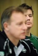 8 February 2008; Ireland captain Brian O'Driscoll watches as head coach Eddie O'Sullivan speaks during a press conference ahead of their RBS Six Nations game against France. Ireland rugby squad press conference. Hilton Arc de Triomphe, Paris, France. Picture credit; Brendan Moran / SPORTSFILE *** Local Caption ***