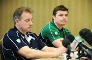8 February 2008; Ireland head coach Eddie O'Sullivan, left,  and captain Brian O'Driscoll during a press conference ahead of their RBS Six Nations game against France. Ireland rugby squad press conference. Hilton Arc de Triomphe, Paris, France. Picture credit; Brendan Moran / SPORTSFILE