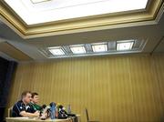 8 February 2008; Ireland head coach Eddie O'Sullivan, left, and captain Brian O'Driscoll during a press conference ahead of their RBS Six Nations game against France. Ireland rugby squad press conference. Hilton Arc de Triomphe, Paris, France. Picture credit; Brendan Moran / SPORTSFILE