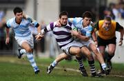 8 February 2008; Nick McNamara, Clongowes Wood College, is tackled by Andrew Conway, who is supported by Gavin Greene, Blackrock College,  Leinster Schools Senior Cup, Blackrock College v Clongowes Wood College, Donnybrook, Dublin. Picture credit; Caroline Quinn / SPORTSFILE