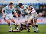 8 February 2008; Michael Cawley, Blackrock College, is tackled by William Courtney and Ciaran Wade, right, Clongowes Wood College. Leinster Schools Senior Cup, Blackrock College v Clongowes Wood College, Donnybrook, Dublin. Picture credit; Caroline Quinn / SPORTSFILE