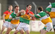 9 February 2008; J.J. Smith, Carlow, in action against Scott Brady, left, and Brian Darby, Offaly. Allianz National Football League, Division 4, Round 2, Carlow v Offaly, Dr. Cullen Park, Carlow. Picture credit; Paul Mohan / SPORTSFILE