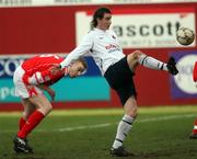 9 February 2008; Seamus Brown, Crusaders, in action against David Mc Alinden, Crusaders. JJB Sports Irish Cup Sixth Round, Cliftonville v Crusaders, Solitude, Belfast, Co. Antrim. Picture credit; Peter Morrison / SPORTSFILE