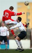9 February 2008; George Mc Mullan, Cliftonville, in action against Steven Hughes, Crusaders. JJB Sports Irish Cup Sixth Round, Cliftonville v Crusaders, Solitude, Belfast, Co. Antrim. Picture credit; Peter Morrison / SPORTSFILE