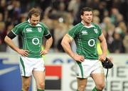 9 February 2008; Dejected Ireland players Geordan Murphy, left, and Denis Leamy after the final whistle. RBS Six Nations Rugby Championship, France v Ireland, Stade De France, Paris, France. Picture credit; Brendan Moran / SPORTSFILE *** Local Caption ***