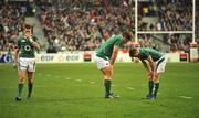 9 February 2008; Ireland players Ronan O'Gara, left, Tony Buckley and Eoin Reddan at the final whistle. RBS Six Nations Rugby Championship, France v Ireland, Stade De France, Paris, France. Picture credit; Brendan Moran / SPORTSFILE *** Local Caption ***